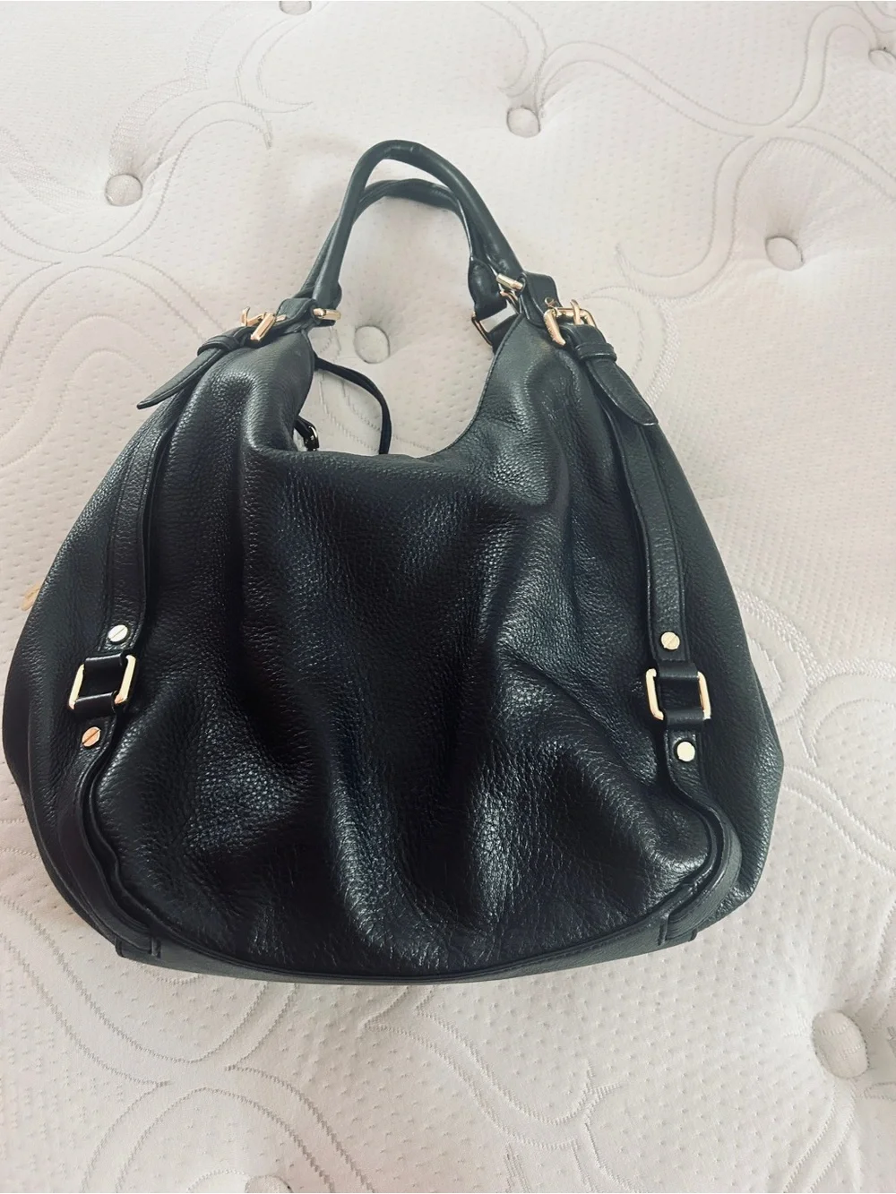 Michael Kors Black Pebbled Leather Hobo with Gold MK Charm